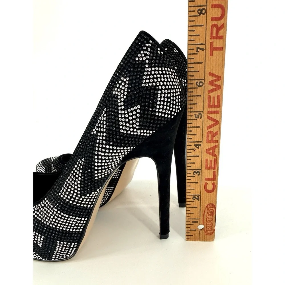 ALDO Womens Sz 7 Black & Silver Chevron Rhinestones Stiletto 5